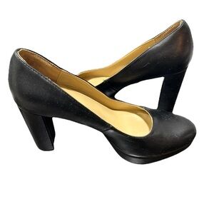 Naturalizer Black Leather Round-Toe High Block Heel Platform Pumps 8.5